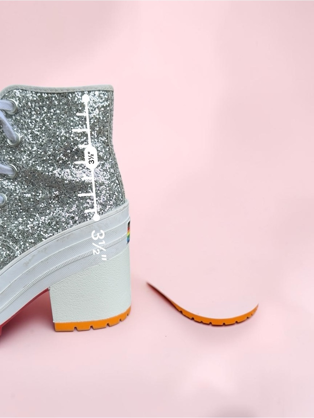 Converse Chuck 70 De Luxe Heel Disco Glam Silver Glitter Pride Chunky women sz 5 - Picture 13 of 13